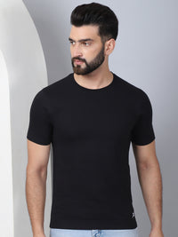 Vimal Jonney X Solid Black Round Neck Cotton Half sleeves Tshirt For Men