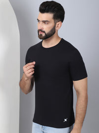 Vimal Jonney X Solid Black Round Neck Cotton Half sleeves Tshirt For Men