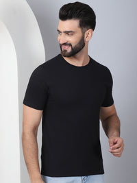 Vimal Jonney X Solid Black Round Neck Cotton Half sleeves Tshirt For Men