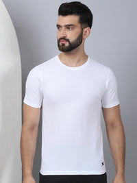 Vimal Jonney X Solid White Round Neck Cotton Half sleeves Tshirt For Men