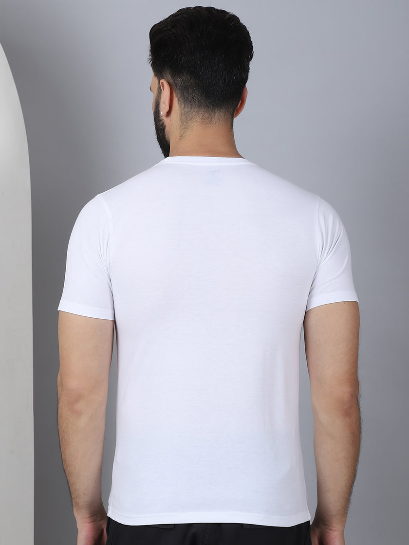 Vimal Jonney X Solid White Round Neck Cotton Half sleeves Tshirt For Men