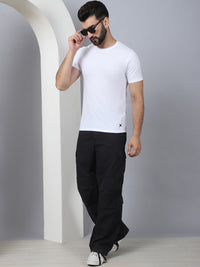 Vimal Jonney X Solid White Round Neck Cotton Half sleeves Tshirt For Men