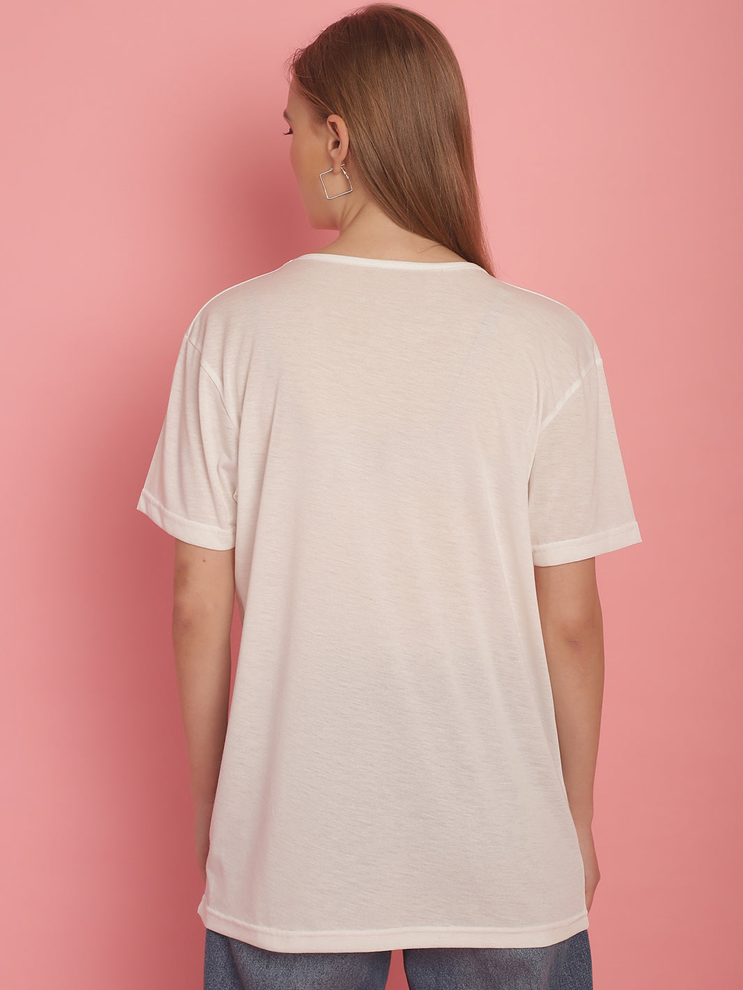 Vimal Jonney Round Neck Cotton Solid White T-Shirt for Women