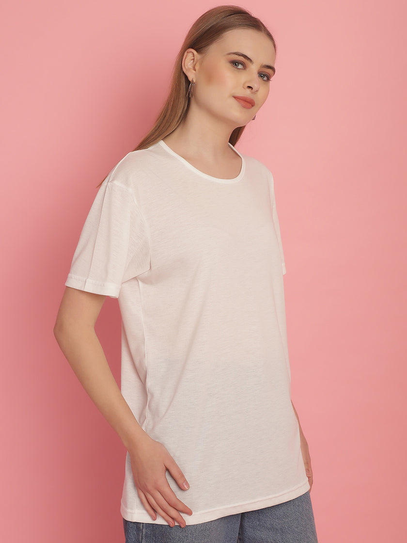 Vimal Jonney Round Neck Cotton Solid White T-Shirt for Women