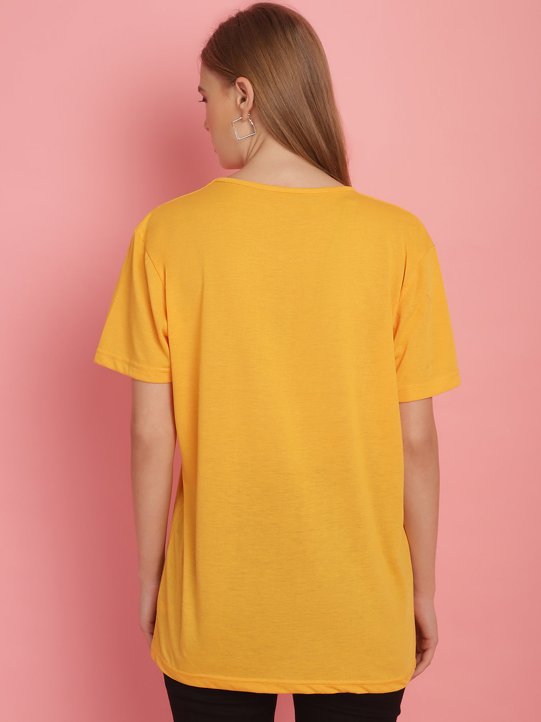 Vimal Jonney Round Neck Cotton Solid Yellow T-Shirt for Women