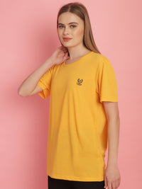 Vimal Jonney Round Neck Cotton Solid Yellow T-Shirt for Women