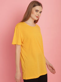 Vimal Jonney Round Neck Cotton Solid Yellow T-Shirt for Women