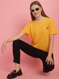 Vimal Jonney Round Neck Cotton Solid Yellow T-Shirt for Women