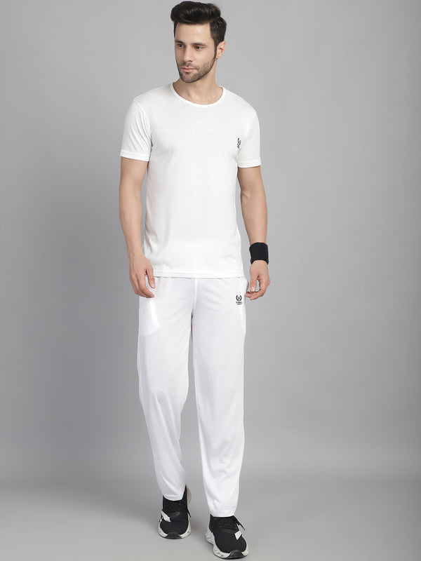 Vimal Jonney White Cotton Solid Co-ord Set Tracksuit For Men(Zip On 1 Side Pocket)