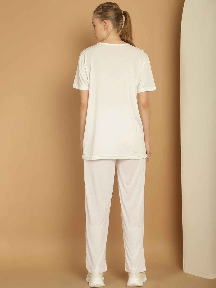 Vimal Jonney White Cotton Solid Co-ord Set Tracksuit For Women