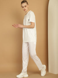 Vimal Jonney White Cotton Solid Co-ord Set Tracksuit For Women