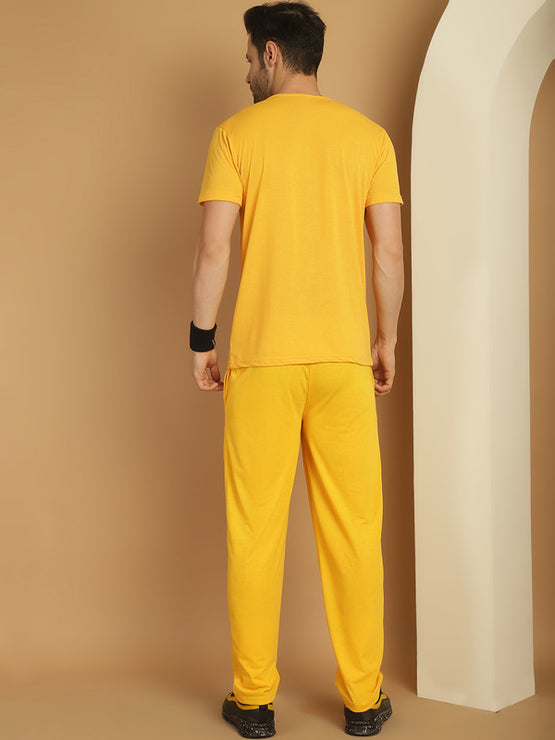 Vimal Jonney Yellow Cotton Solid Co-ord Set Tracksuit For Men(Zip On 1 Side Pocket)