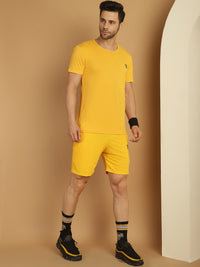 Vimal Jonney Yellow Cotton Solid Co-ord Set Tracksuit For Men(Zip On 1 Side Pocket)