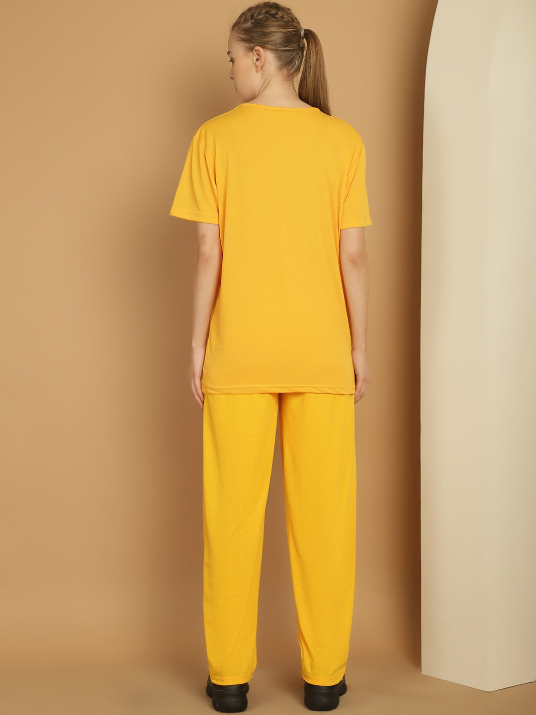 Vimal Jonney Yellow Cotton Solid Co-ord Set Tracksuit For Women