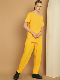 Vimal Jonney Yellow Cotton Solid Co-ord Set Tracksuit For Women