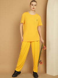 Vimal Jonney Yellow Cotton Solid Co-ord Set Tracksuit For Women