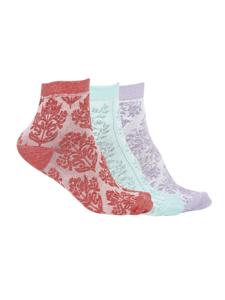 Vimal Jonney Women's Cotton Solid Ankle Socks, Free Size, Pack of 3 (Multicoloured)