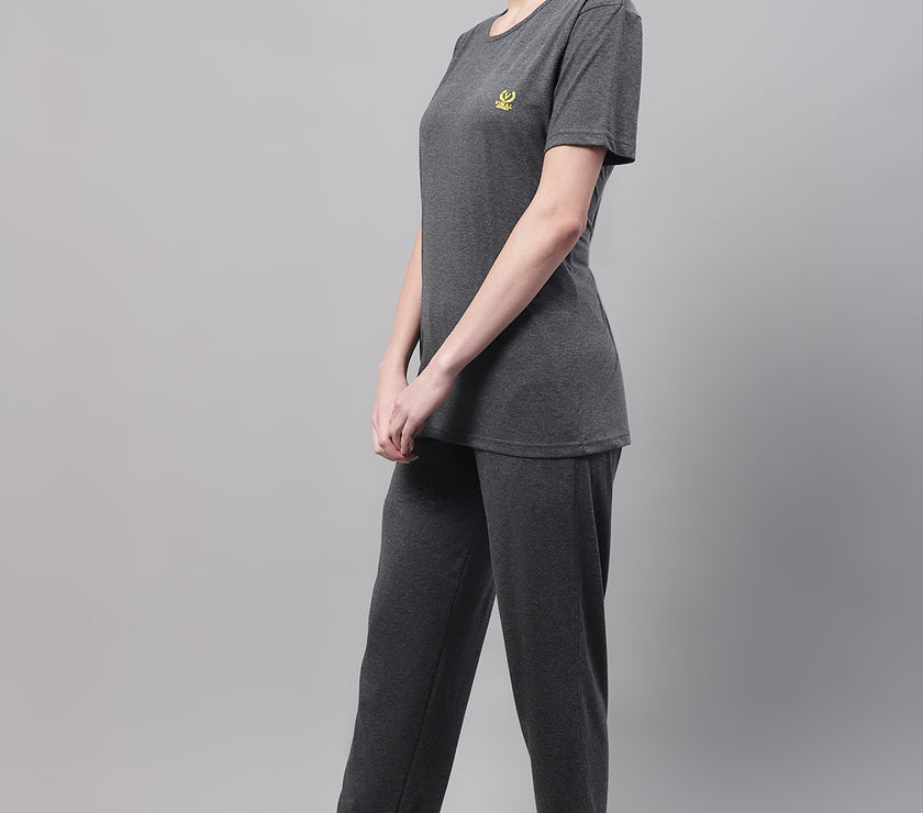 Vimal Jonney Anthracite Cotton Solid Co-ord Set Tracksuit For Women