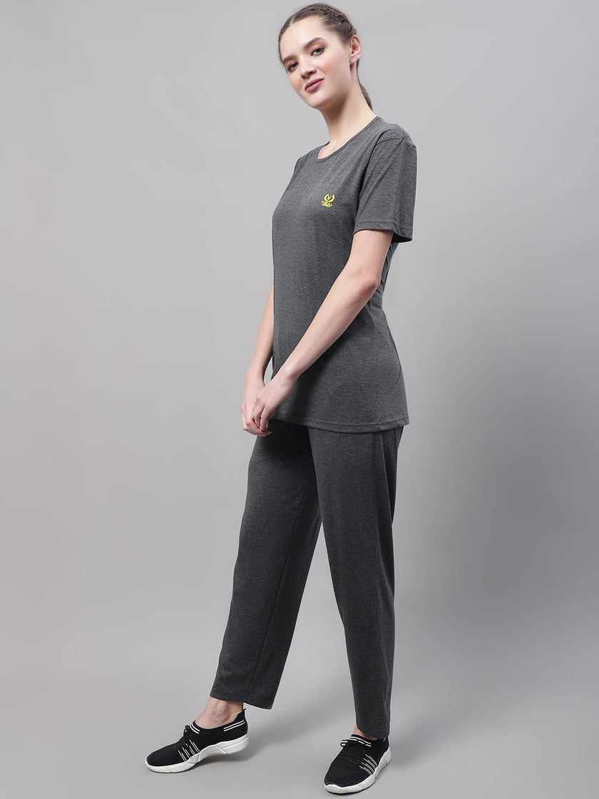 Vimal Jonney Anthracite Cotton Solid Co-ord Set Tracksuit For Women