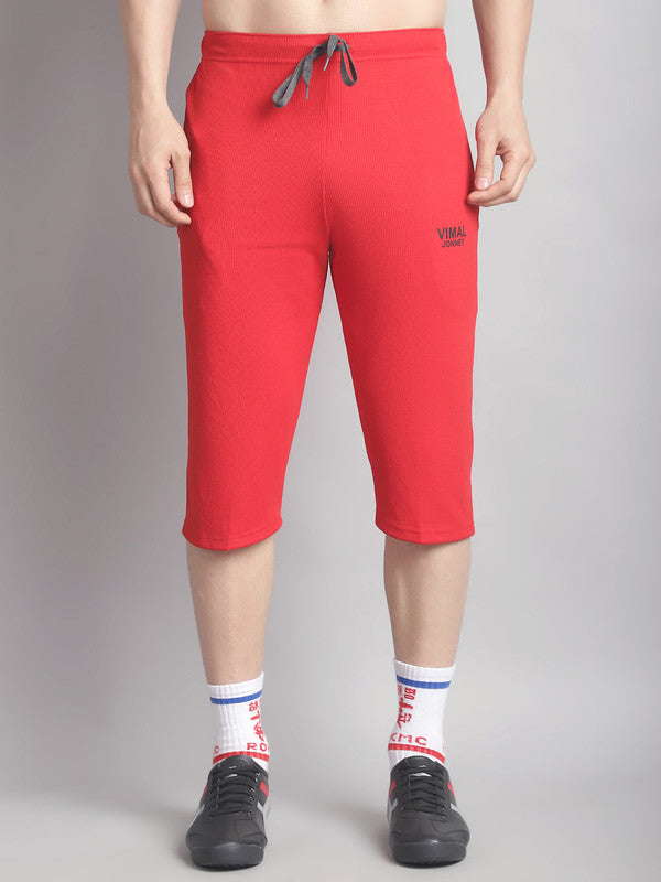 Vimal Jonney Solid Red Regular Fit Polyster Lycra Capri For Men