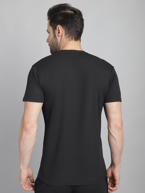 Vimal Jonney Solid Black Round Neck Polyester Lycra Half sleeves Tshirt For Men