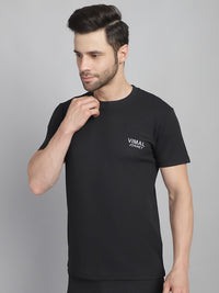 Vimal Jonney Solid Black Round Neck Polyester Lycra Half sleeves Tshirt For Men