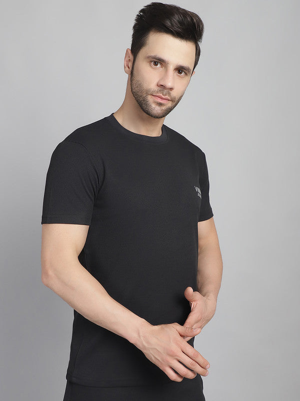 Vimal Jonney Solid Black Round Neck Polyester Lycra Half sleeves Tshirt For Men