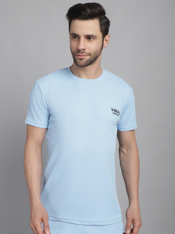 Vimal Jonney Solid Blue Round Neck Polyester Lycra Half sleeves Tshirt For Men