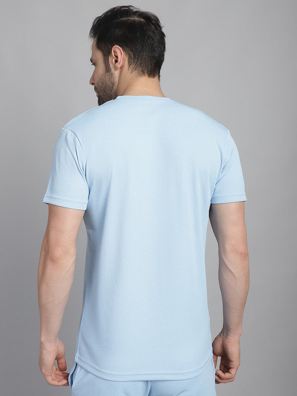 Vimal Jonney Solid Blue Round Neck Polyester Lycra Half sleeves Tshirt For Men