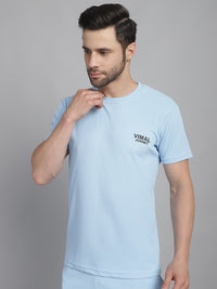 Vimal Jonney Solid Blue Round Neck Polyester Lycra Half sleeves Tshirt For Men