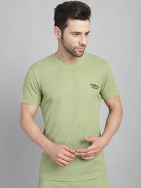 Vimal Jonney Solid Green Round Neck Polyester Lycra Half sleeves Tshirt For Men