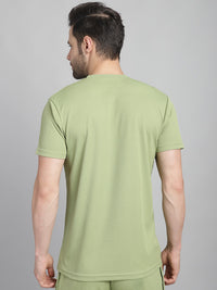 Vimal Jonney Solid Green Round Neck Polyester Lycra Half sleeves Tshirt For Men