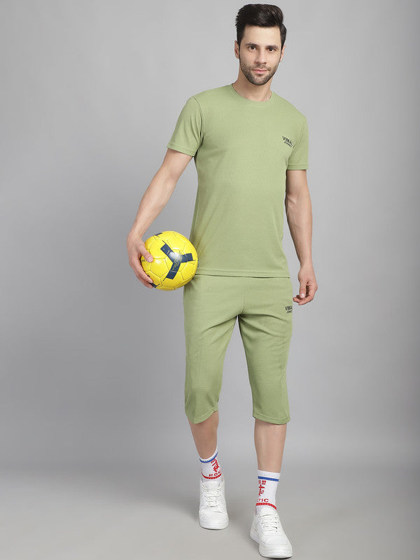 Vimal Jonney Solid Green Round Neck Polyester Lycra Half sleeves Tshirt For Men