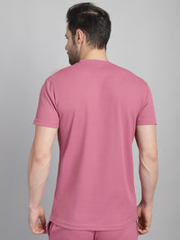 Vimal Jonney Solid Pink Round Neck Polyester Lycra Half sleeves Tshirt For Men