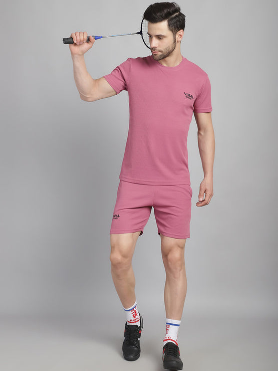 Vimal Jonney Solid Pink Round Neck Polyester Lycra Half sleeves Tshirt For Men