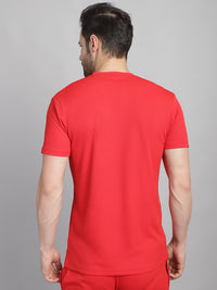 Vimal Jonney Solid Red Round Neck Polyester Lycra Half sleeves Tshirt For Men