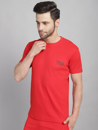 Vimal Jonney Solid Red Round Neck Polyester Lycra Half sleeves Tshirt For Men