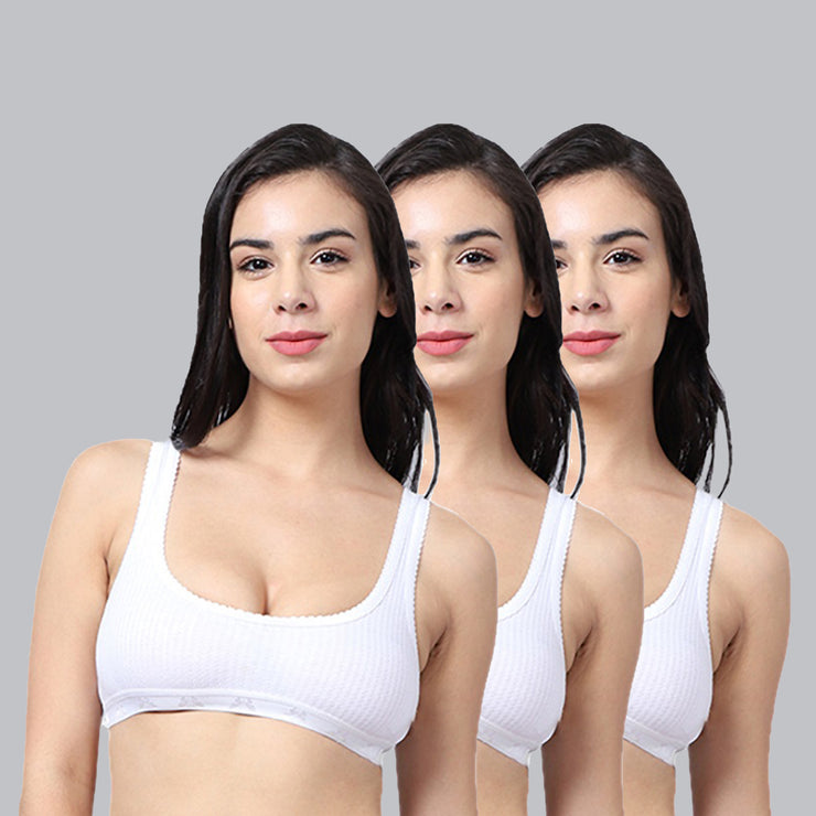 Vimal Jonney Cotton White Non-Padded Non-Wired Sports Bra for Women (Pack of 3)