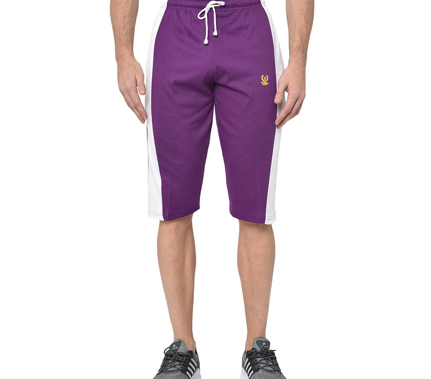 Vimal Jonney Cotton Blended Regular Fit PURPLE 3/4th Capri For Men