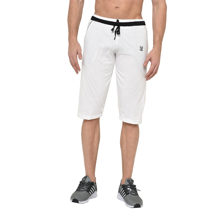 Vimal Jonney Cotton Blended Regular Fit WHITE 3/4th Capri For Men
