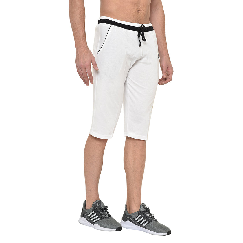Vimal Jonney Cotton Blended Regular Fit WHITE 3/4th Capri For Men