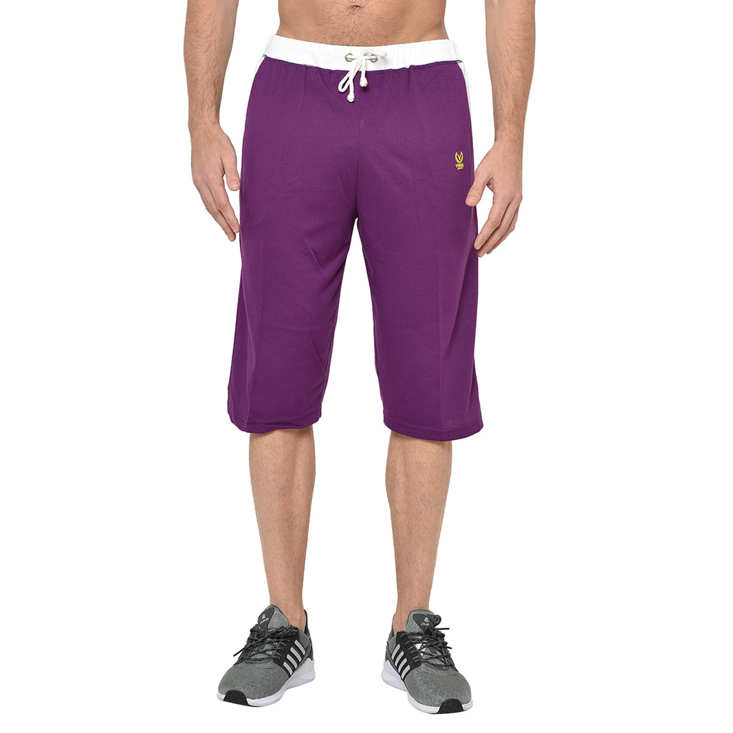 Vimal Jonney Cotton Blended Regular Fit PURPLE 3/4th Capri For Men