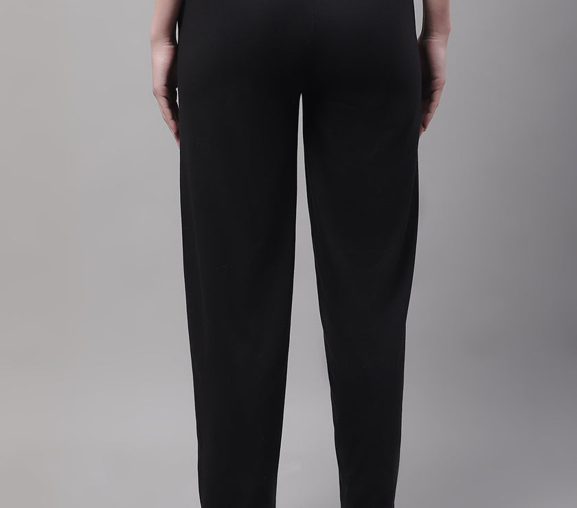 Vimal Jonney Black Regular fit Cotton Trackpant for Women(Zip of 1 Side Pocket)