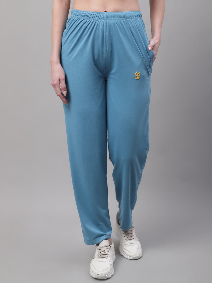 Vimal Jonney Blue Regular fit Cotton Trackpant for Women(Zip On 1 Side Pocket)