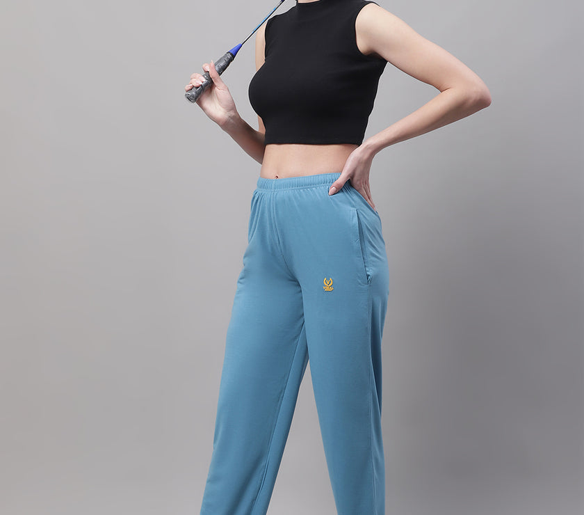 Vimal Jonney Blue Regular fit Cotton Trackpant for Women(Zip of 1 Side Pocket)