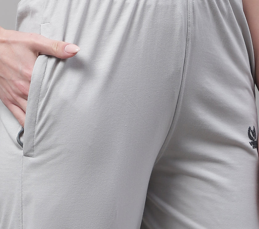Vimal Jonney Light Grey Regular fit Cotton Trackpant for Women(Zip of 1 Side Pocket)