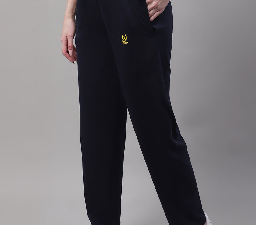 Vimal Jonney Navy Blue Regular fit Cotton Trackpant for Women(Zip On 1 Side Pocket)