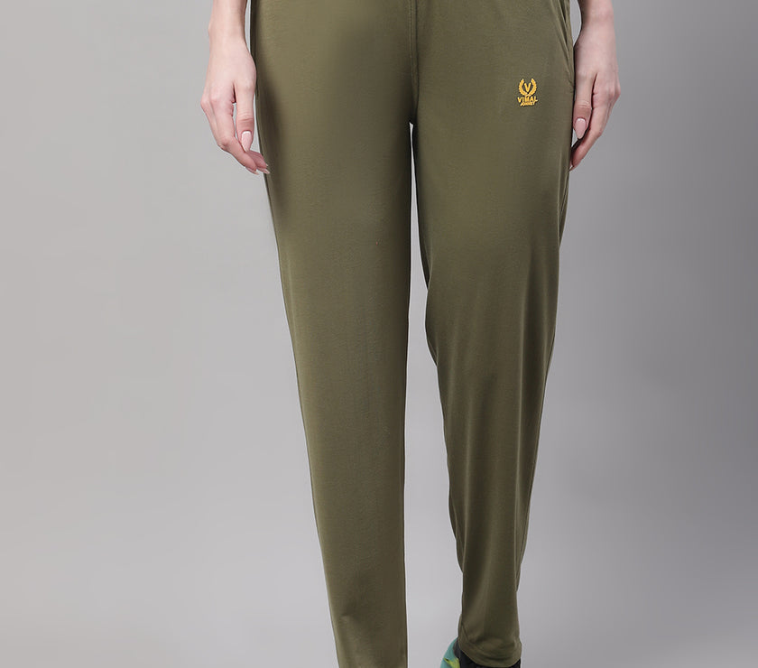 Vimal Jonney Olive Regular fit Cotton Trackpant for Women(Zip On 1 Side Pocket)