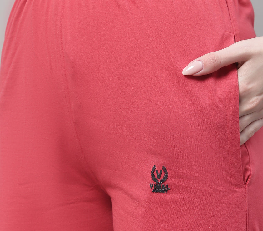 Vimal Jonney Pink Regular fit Cotton Trackpant for Women(Zip On 1 Side Pocket)