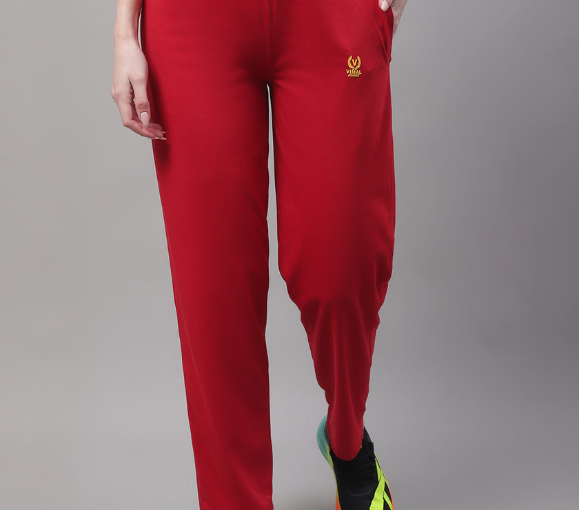 Vimal Jonney Red Regular fit Cotton Trackpant for Women(Zip On 1 Side Pocket)